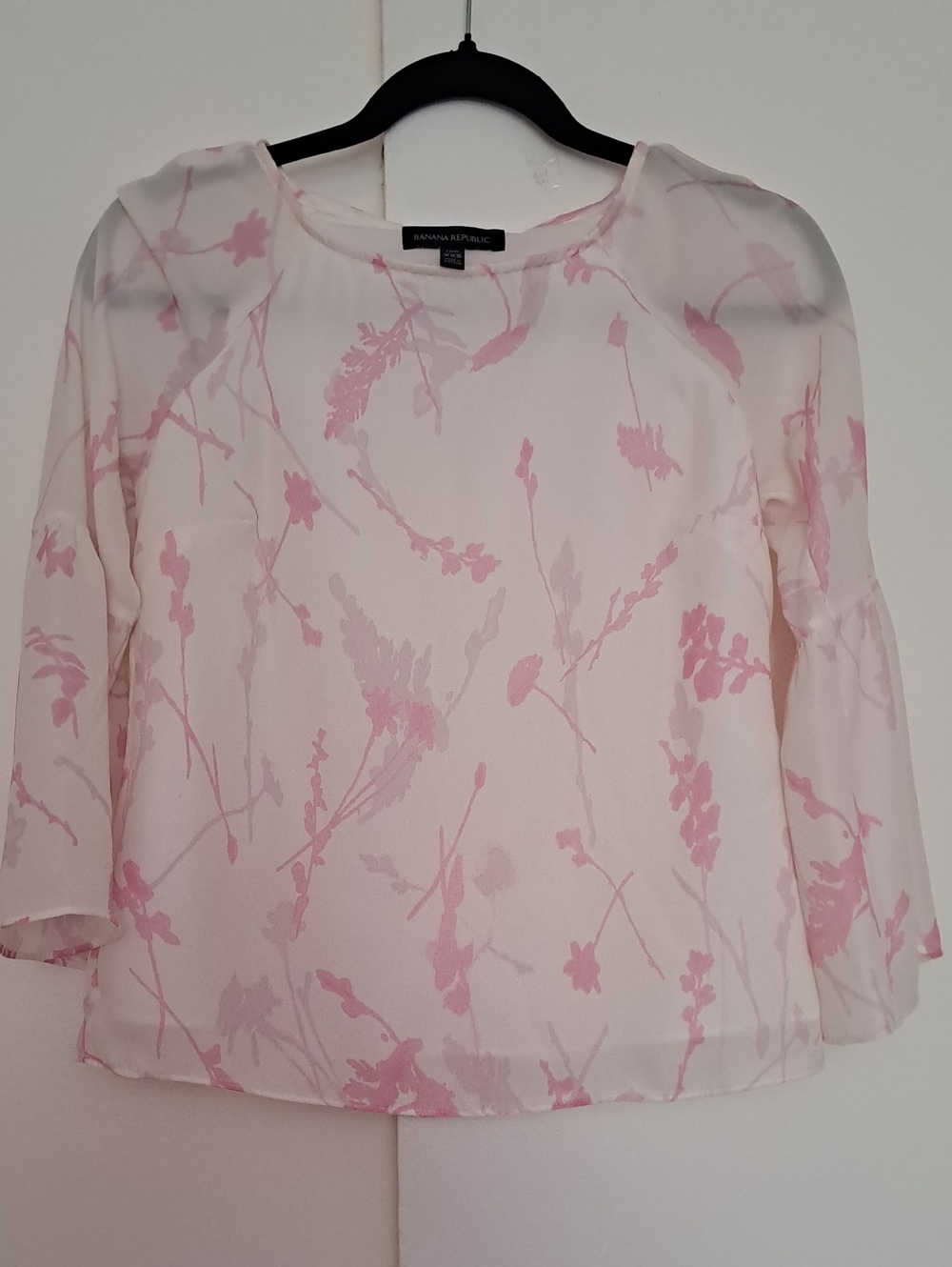 Banana Republic Light Pink Floral Semi-Sheer Blouse